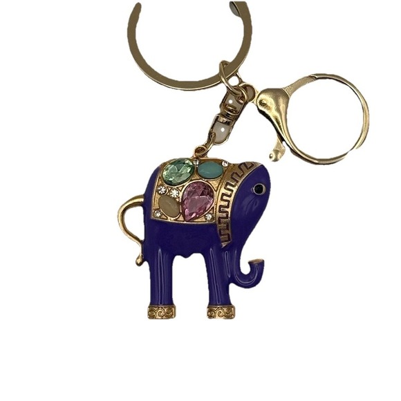 Mint Accessories - Purple  Elephant Rhinestone Gold Key Chain Purse Backpack Charm Keychain